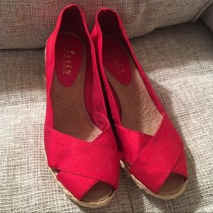 Lauren by Ralph Lauren Red Espadrille Wedge Sz 8.5